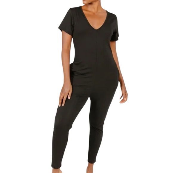 Smash + Tess Pants - Smash + Tess Women’s Black Short Sleeve Sunday Bamboo Romper Jumpsuit Size XXS
